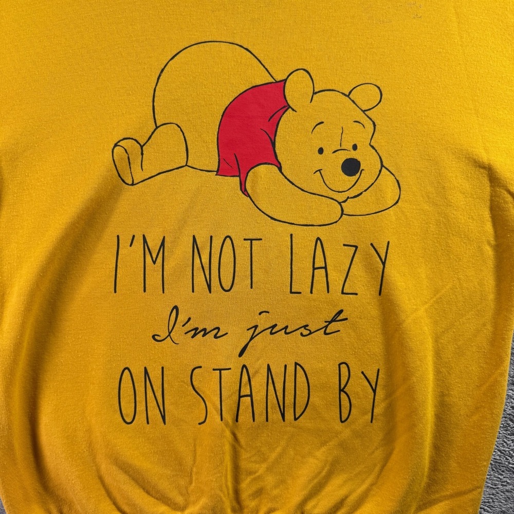 Disney Winnie The Pooh Sweatshirt Womens Medium Yellow Crew Neck Pullover - Picture 9 of 10